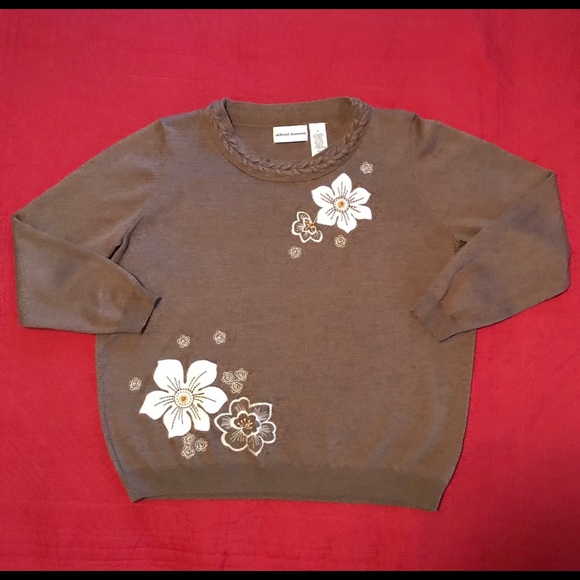 Alfred Dunner Flower Beaded Long Sleeve Sweater - Picture 1 of 8
